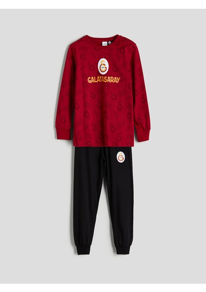 Yeni Sezon Bisiklet Yaka Galatasaray Baskılı Erkek Çocuk Pijama Takımı
