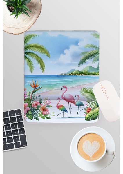 Tropikal Sahil No:1 Baskılı Oyuncu Gaming Dikdörtgen Bilek Destekli Mousepad