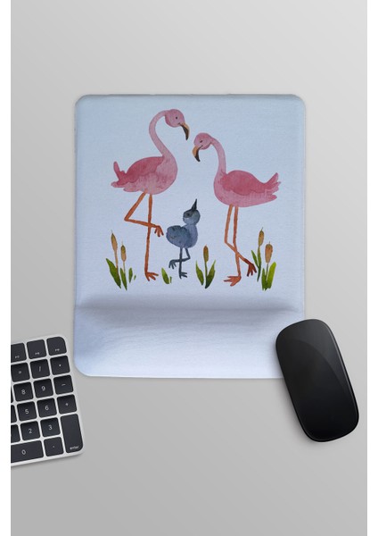 Flamingo Bahçesi Baskılı Dikdörtgen Bilek Destekli Mousepad