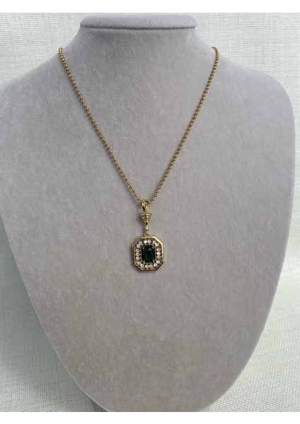 Çelik Yeşil Taşlı Serenay Kolye ve Kolye Ucu