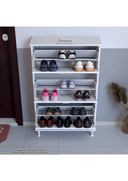 Uygar Beyaz Renk Kapı Önü Ayakkabılık 3 Düşer Kapak 6 Göz Raf Bölmeli Ayakkabılık 72X127X25,5 cm modelleri