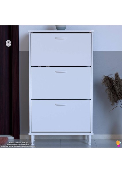 Uygar Beyaz Renk Kapı Önü Ayakkabılık 3 Düşer Kapak 6 Göz Raf Bölmeli Ayakkabılık 72X127X25,5 cm fırsatları