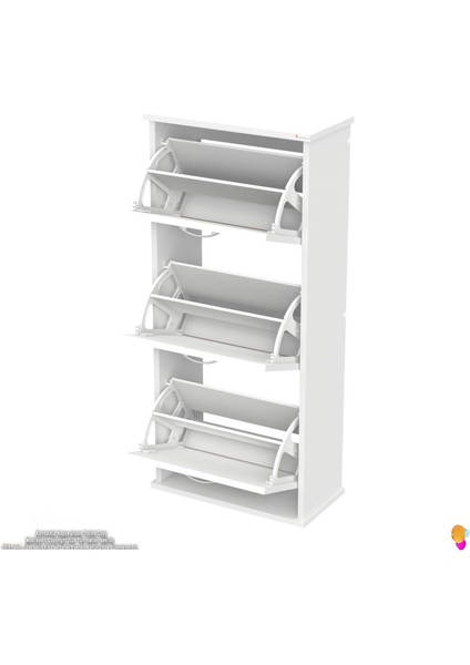 Uygar Beyaz Asma Ayakkabılık Kapı Önü 3 Düşer Kapak 6 Göz Bölmeli Ayakkabılık 52X115X25,5 cm