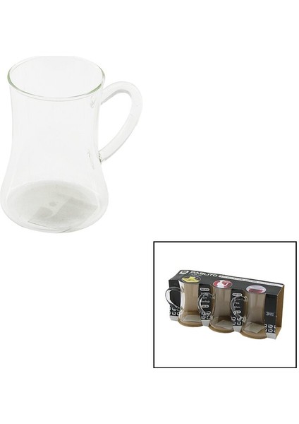 Pablıto Home PBT-379 | 3'lü Kulplu Ince Belli Cam Çay Bardağı Seti (180ML) - Geleneksel Türk Çayı