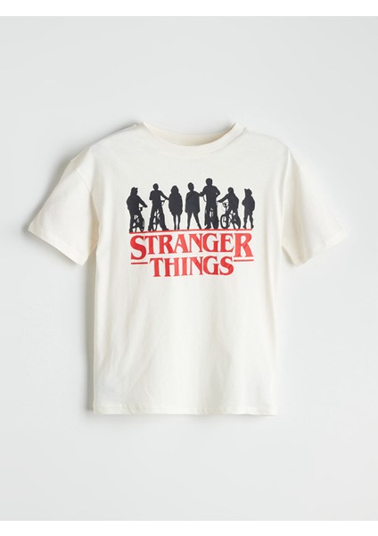 Yeni Sezon Bisiklet Yaka Stranger Things Baskılı Erkek Çocuk Tişört