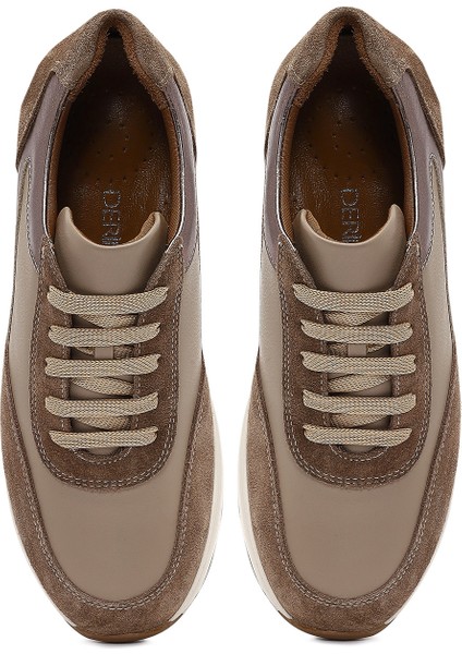Kadın Vizon Bağcıklı Dolgu Topuklu Deri Sneaker 25AFD412714