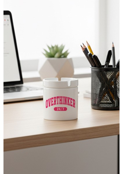 Overthinker 7/24 Baskılı Seramik Kapaklı Kokusuz Küllük
