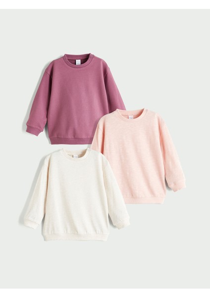 Yeni Sezon Bisiklet Yaka Basic Kız Bebek Sweatshirt 3'lü