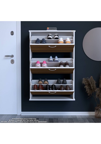 Uygar Ceviz Renk Asma Ayakkabılık Antre Hol 3 Düşer Kapak 6 Göz Bölmeli Ayakkabılık 72X107X25,5 cm modelleri