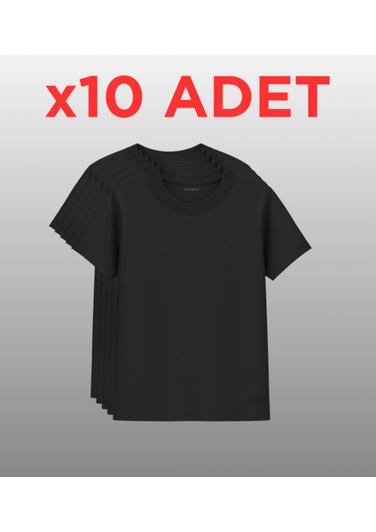 10’lu Regular Fit Basic Tişört Seti - %100 Pamuk - Yeşil, Siyah, Beyaz, Kiremit