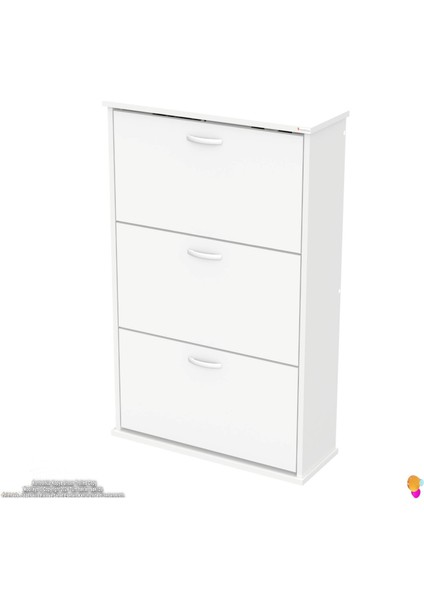 Uygar Beyaz Asma Ayakkabılık Kapı Önü 3 Düşer Kapak 6 Göz Bölmeli Ayakkabılık 72X115X25,5 cm