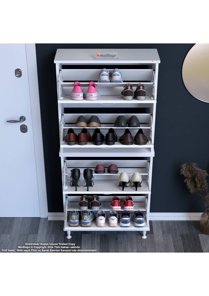 Asaf 2 Li Antre Beyaz Ayakkabılık 4 Düşer Kapak 8 Göz Bölmeli Ayakkabılık 72X160X25,5 cm fırsatları