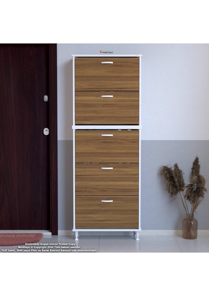 Asil Ceviz Renk Kapı Önü Ayakkabılık 5 Düşer Kapak 10 Göz Bölme Ayakkabılık 72X205X26 cm fiyatları