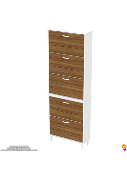 Asil Ceviz Renk Kapı Önü Ayakkabılık 5 Düşer Kapak 10 Göz Bölme Ayakkabılık 72X205X26 cm