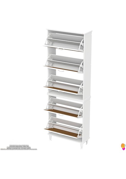 Asil Ceviz Renk Kapı Önü Ayakkabılık 5 Düşer Kapak 10 Göz Bölme Ayakkabılık 72X205X26 cm
