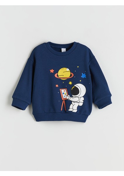 Yeni Sezon Bisiklet Yaka Baskılı Erkek Çocuk Sweatshirt