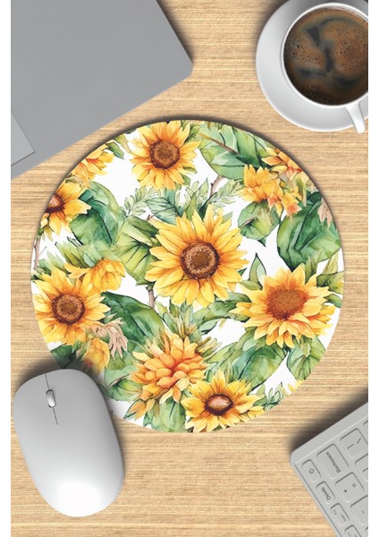 Ayçiçekleri Temalı No:1 Baskılı Yuvarlak Gaming Mousepad