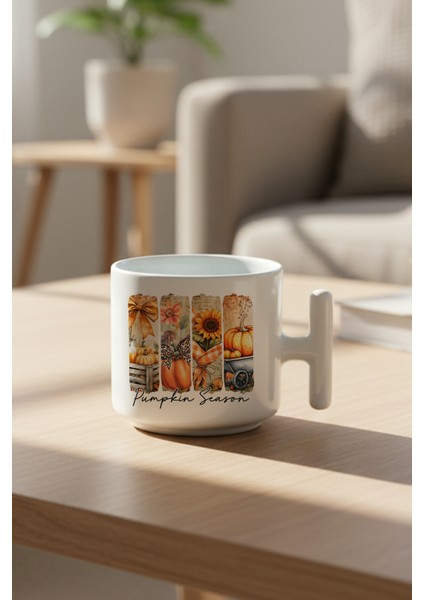 Pumpkin Season Baskılı Hediyelik T Kulplu Latte Fincanı Kupa Bardak