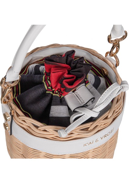 Okordule - Beyaz Deri Renkli Çizgili El Çantası modelleri