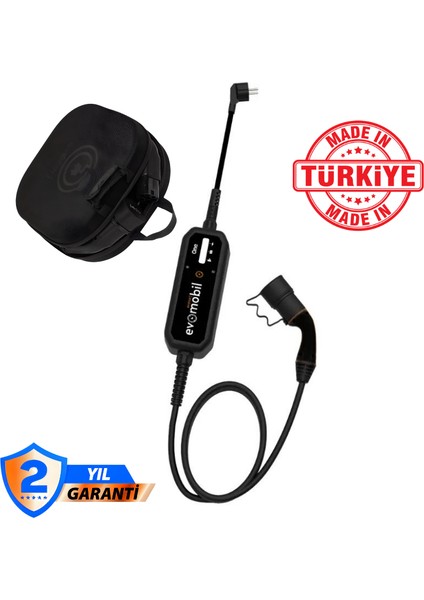 Evomobil One Elektrikli Araç Taşınabilir Ev Prizi Tipi Şarj Istasyonu 3,7kw | 16AMPER | Tip2 | 8mt