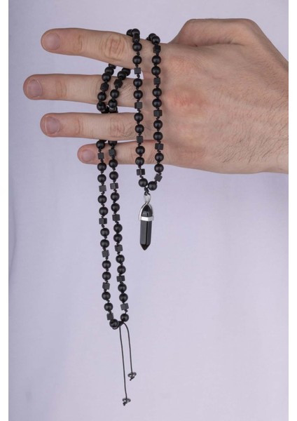 Oniks Taşlı Yuvarlak Kare Kesim Doğal Taş Erkek Kolye modelleri