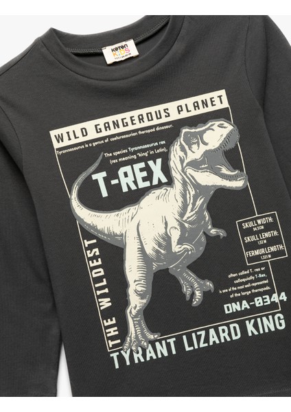 Dinozor Baskılı Uzun Kollu Bisiklet Yaka Tişört modelleri