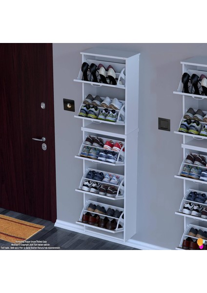 Ikra Meşe Renk Asma Ayakkabılık 52CM Kapı Önü 5 Düşer Kapak 10 Bölmeli Ayakkabılık 52X194X26 cm modelleri