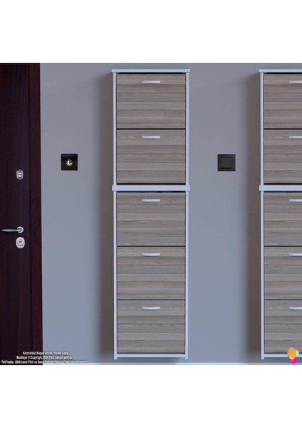 Ikra Meşe Renk Asma Ayakkabılık 52CM Kapı Önü 5 Düşer Kapak 10 Bölmeli Ayakkabılık 52X194X26 cm fırsatları