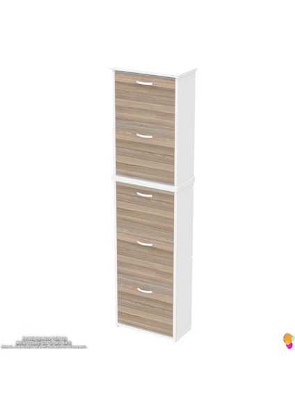 Ikra Meşe Renk Asma Ayakkabılık 52CM Kapı Önü 5 Düşer Kapak 10 Bölmeli Ayakkabılık 52X194X26 cm