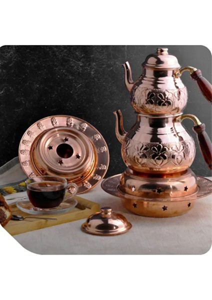 Ocaklı Bakır Çaydanlık - Büyük Boy -Isıtıcılı Bakır Çaydanlık- Jel Yakıtlı Bakır Çaydanlık modelleri