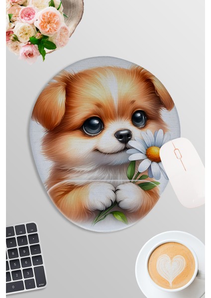Sevimli Hayvanlar No:2 Baskılı Oyuncu Gaming Oval Bilek Destekli Mousepad