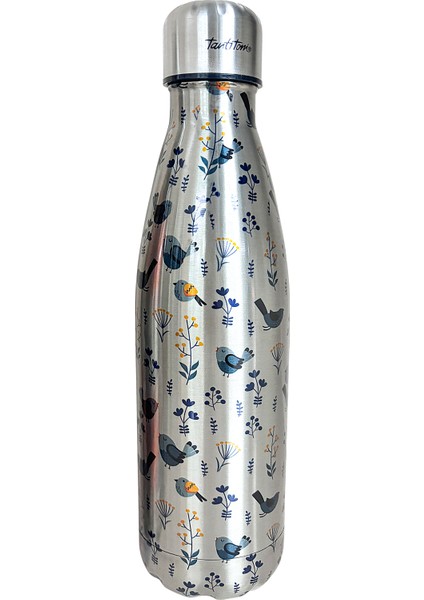Kuş Desenli Gri Paslanmaz Çelik Çift Katmanlı Su Şişesi 500ML