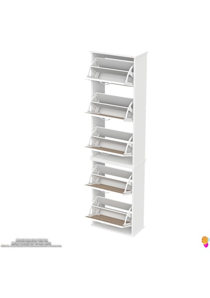 Asil 2 Li Cordoba Renk Asma Ayakkabılık Kapı Önü 5 Düşer Kapak 10 Göz Bölme Ayakkabılık 52X193X26 cm