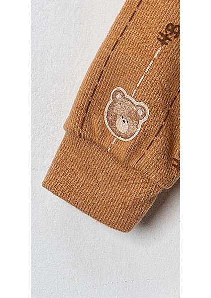 Baby Erkek Bebek 3'lü Selanik Kumaş Hırkalı Takım Ayıcık Hb Baskılı Sweatshirt Beli Lastikli Alt fırsatları