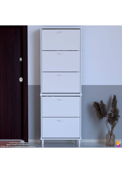 Asil 2 Li Beyaz Renk Kapı Önü Ayakkabılık 5 Düşer Kapak 10 Göz Bölme Ayakkabılık 72X205X26 cm indirimleri