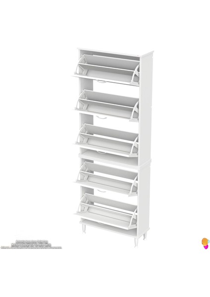 Asil 2 Li Beyaz Renk Kapı Önü Ayakkabılık 5 Düşer Kapak 10 Göz Bölme Ayakkabılık 72X205X26 cm