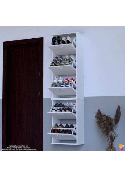 Asil 2 Li Beyaz Asma Ayakkabılık Kapı Önü 5 Düşer Kapak 10 Göz Bölme Ayakkabılık 52X193X25,5 cm modelleri