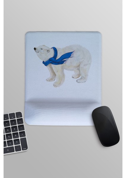 Atkılı Kutup Ayısı Eğlenceli Baskılı Dikdörtgen Bilek Destekli Mousepad