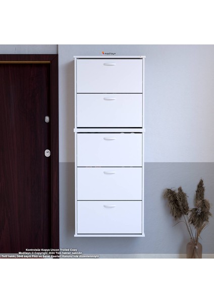 Asil 2 Li Beyaz Asma Ayakkabılık Kapı Önü 5 Düşer Kapak 10 Göz Bölme Ayakkabılık 52X193X25,5 cm indirimleri