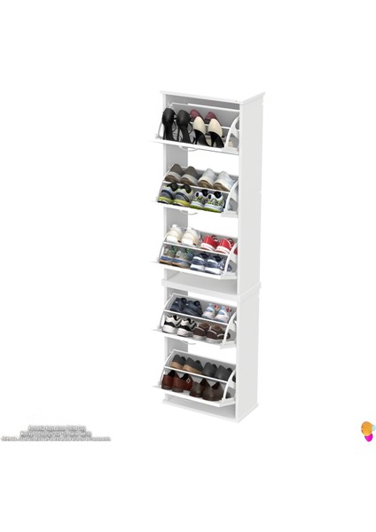 Asil 2 Li Beyaz Asma Ayakkabılık Kapı Önü 5 Düşer Kapak 10 Göz Bölme Ayakkabılık 52X193X25,5 cm