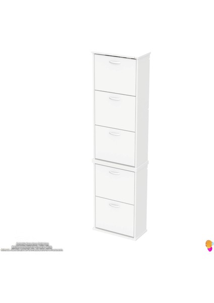 Asil 2 Li Beyaz Asma Ayakkabılık Kapı Önü 5 Düşer Kapak 10 Göz Bölme Ayakkabılık 52X193X25,5 cm