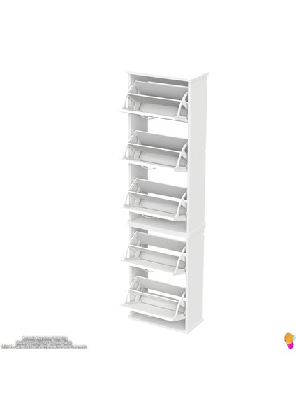 Asil 2 Li Beyaz Asma Ayakkabılık Kapı Önü 5 Düşer Kapak 10 Göz Bölme Ayakkabılık 52X193X25,5 cm