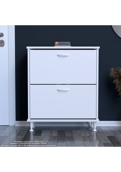 Asaf Antre Ayakkabılık Beyaz Renk 52 cm 2 Düşer Kapak 4 Göz Raf Bölmeli Ayakkabılık 52X86X25,5 cm