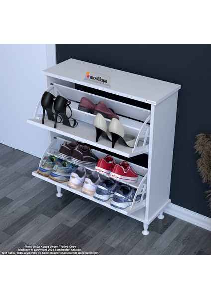 Asaf Antre Ayakkabılık Beyaz Renk 52 cm 2 Düşer Kapak 4 Göz Raf Bölmeli Ayakkabılık 52X86X25,5 cm fırsatları