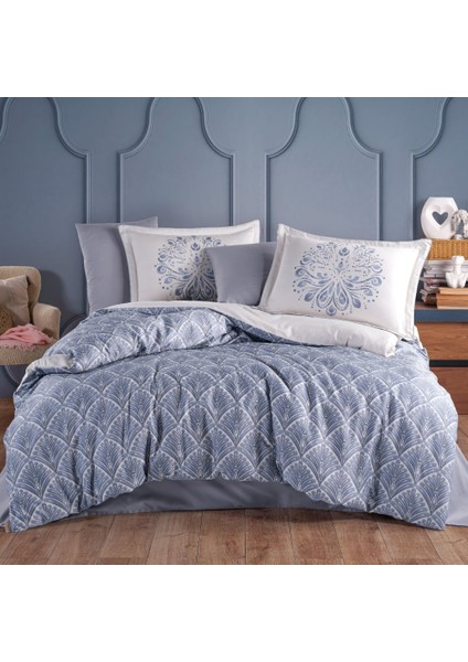 Sheldon Mavi - Çift Kişilik Saten Nevresim Takımı