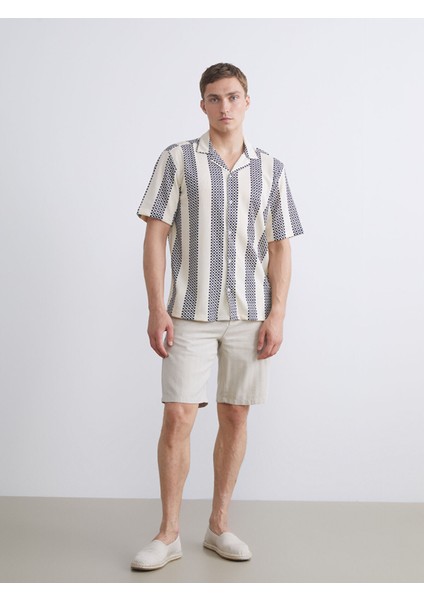 Yeni Sezon Regular Fit Resort Yaka Kısa Kollu Çizgili Erkek Gömlek fiyatları