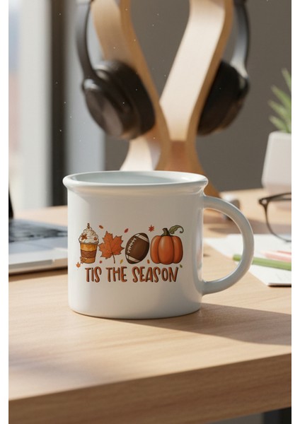 Sonbahar Temalı Kahveler No:2 Baskılı Enamel Görünümlü Seramik Vintage Kupa Bardak