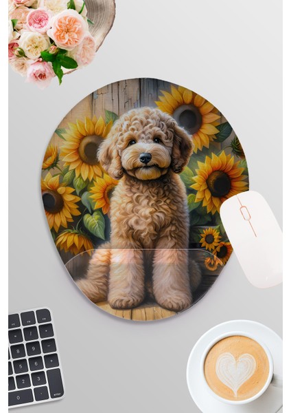 Sevimli Cins Köpekler Baskılı Oyuncu Gaming Oval Bilek Destekli Mousepad