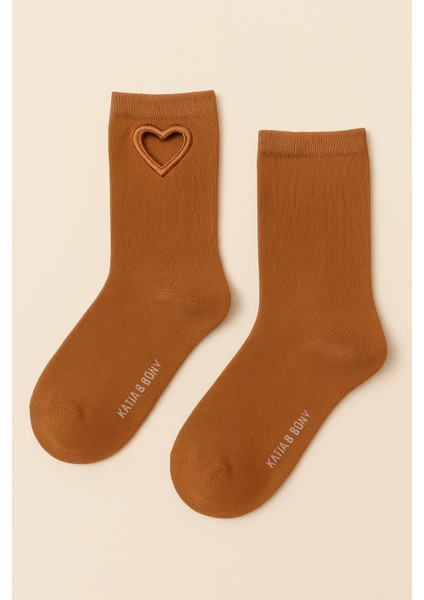 Kadın Kalp Pencereli Soket Çorap Kahverengi
