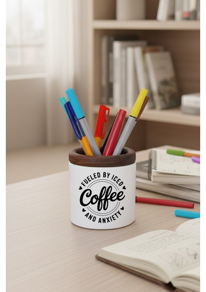 Fueled By Coffee Baskılı Seramik Kalemlik Masaüstü Düzenleyici